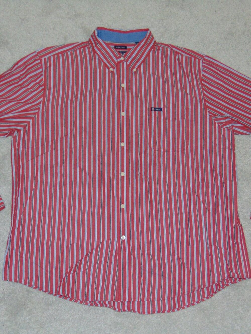Chaps Long Sleeve Shirt Men Size XXL Red White Striped Easy-Care Stretch